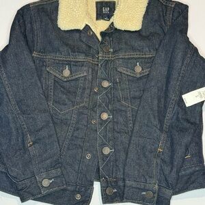 GAP Dark Blue Denim Jacket with Cream Sherpa Collar Boys 8